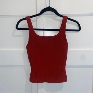 Babaton Aritzia Sculpt Knit Squareneck Tank, burnt orange/brick, size XS